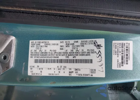 2013 Ford Escape Se z USA, uszkodzony, nr VIN 1FMCU0GX3DUD15695